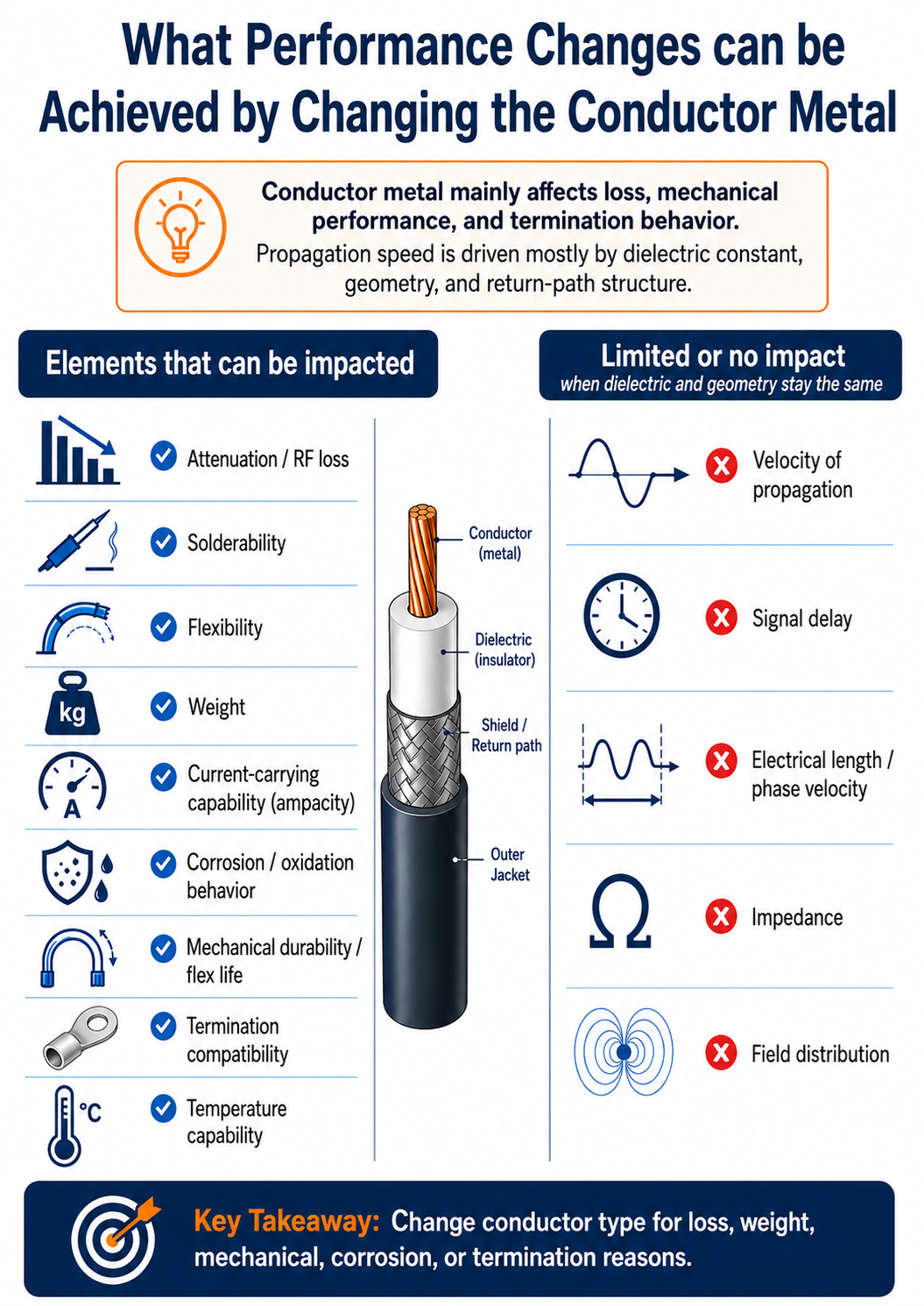 What performance changes can be achieved by changing the conductor metal